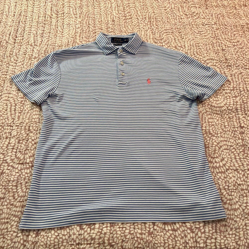 Polo Ralph Lauren Polo Shirt Mens Medium Blue Stripe Pima Soft Touch